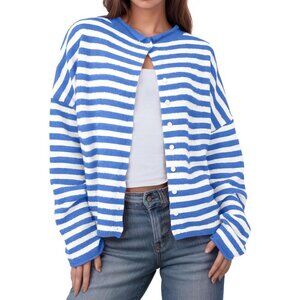 Women's Striped Knit Cardigan XL Casual Open Front Fall Sweater